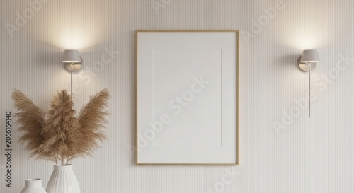Modern minimalist interior with dried pampas grass and framed art