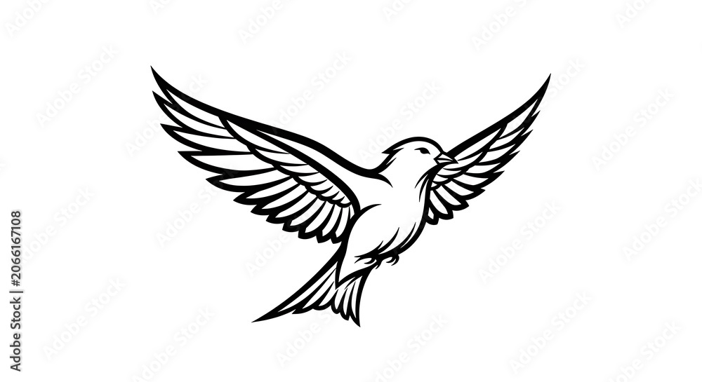 Obraz premium Flying Bird Vector Illustration Black and White Line Art