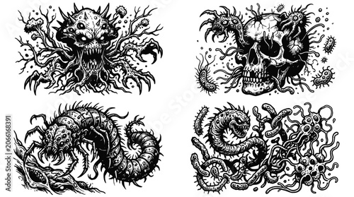 Tableau sur toile Monstrous Organisms: Skull, Centipede, Mutant Flora, Microbes
