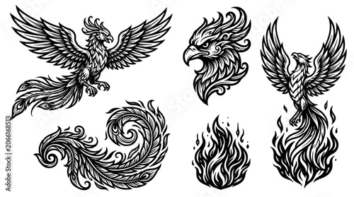 Fotografie Phoenix Tattoo Designs - Mythical Bird, Fire, Wings