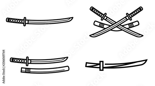 Tableau sur toile Katana Sword Icons Set
