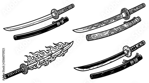 Photos Japanese Swords Collection: Katana, Wakizashi, and Fantasy Blade