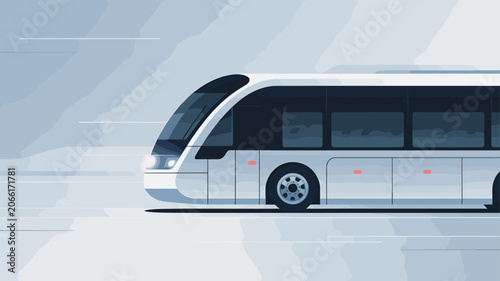 Canvastavla Modern white public transport bus or tram moving quickly with motion blur in a minimalist illustration