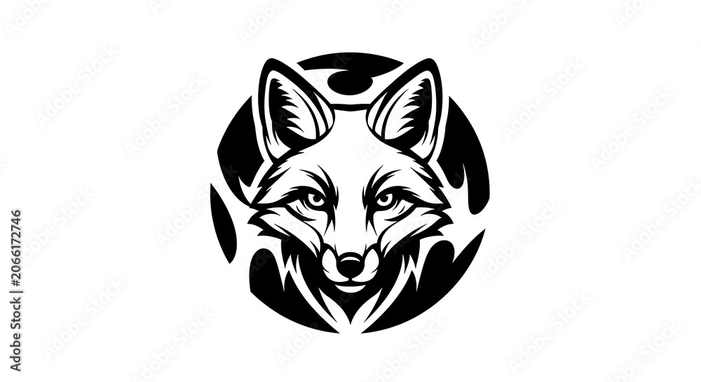Fototapeta premium Minimalist Black and White Fox Head Circular Vector Logo