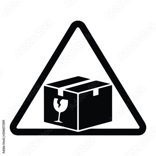 Fragile package symbol black and white warning sign with a box and broken glass