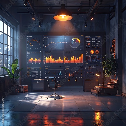 Modern Office Space with Data Visualization.