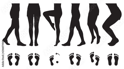 Fotografia Human Legs And Footprints Silhouette Against White Background