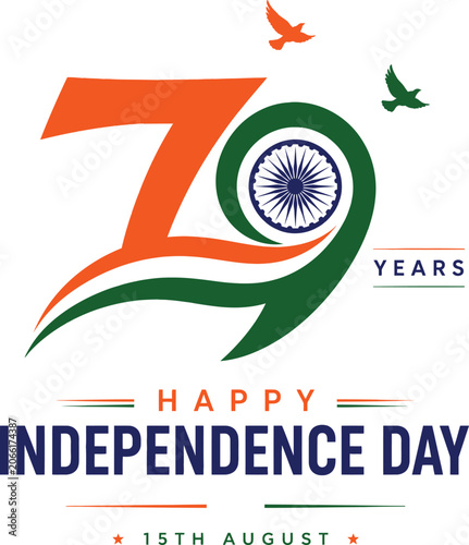 Indian independence day 79th anniversary celebration graphic with national flag and birds