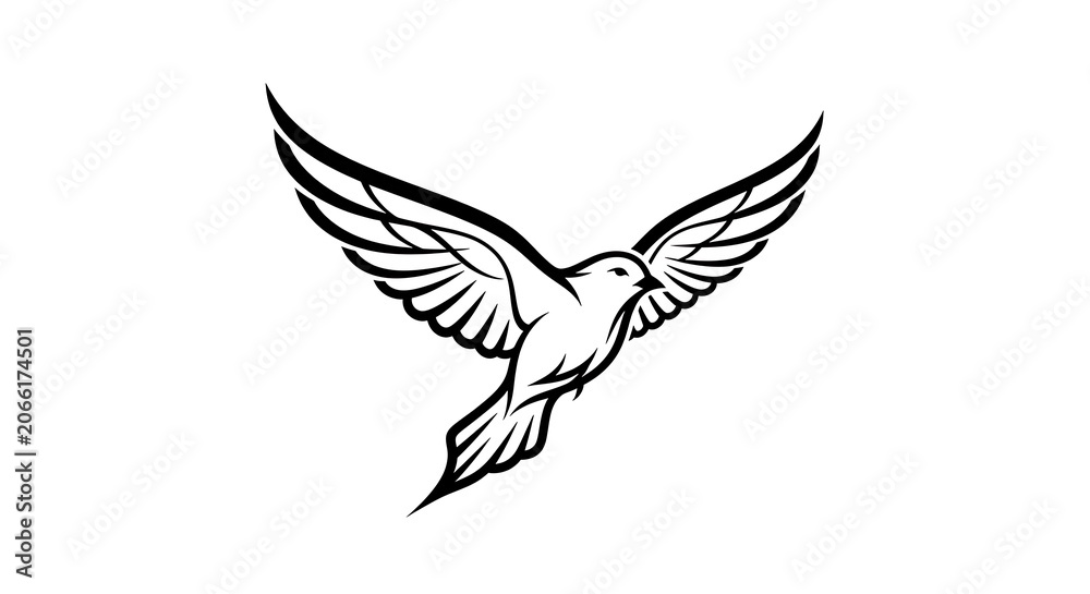 Fototapeta premium Stylized flying bird vector logo illustration isolated on white