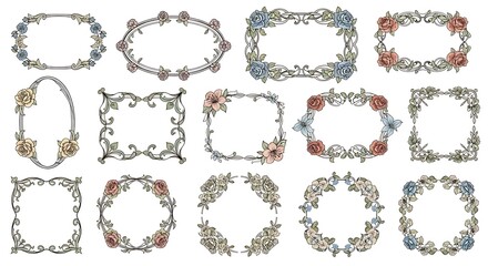 A collection of 13 ornate floral border frames