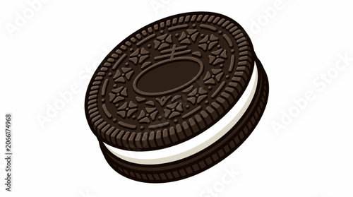 Closeup of Oreo Cookie with Cream Filling on White Background.