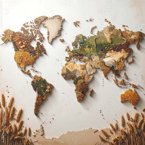 World map with various textures and crops