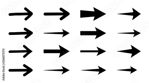 Foto Black arrows pointing right, various sizes and styles