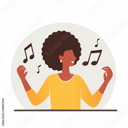 Woman Singing with Musical Notes