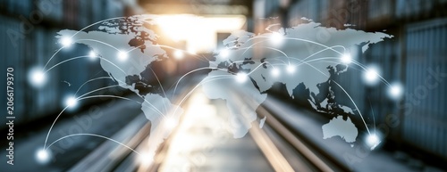 Digital map symbolizing international connections and trade routes  