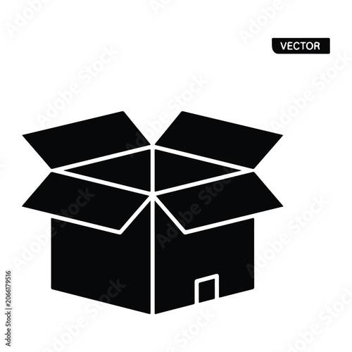 Open package box solid black with white outline open box