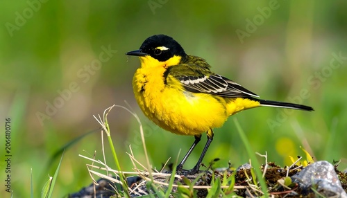 Yellow bird in grassy field
