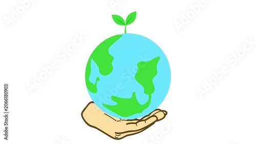 Hand Holding Earth Globe with Green Sprout Symbolizing Environmental Protection and Sustainability