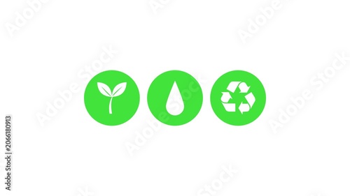 Eco Friendly Green Environmental Icons Set with Leaf Water Drop and Recycling Symbol