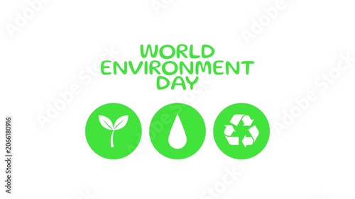 World Environment Day Banner with Eco Icons Leaf Water Drop and Recycling Symbol