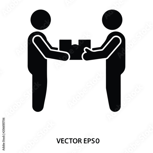 Package delivery handover two people exchanging a box