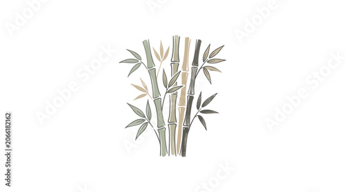 Stylized Bamboo Stalks with Leaves - Minimalist Asian Illustration