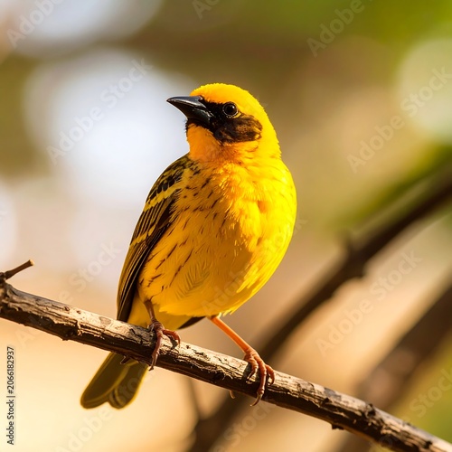 Yellow bird perched on branch (2)