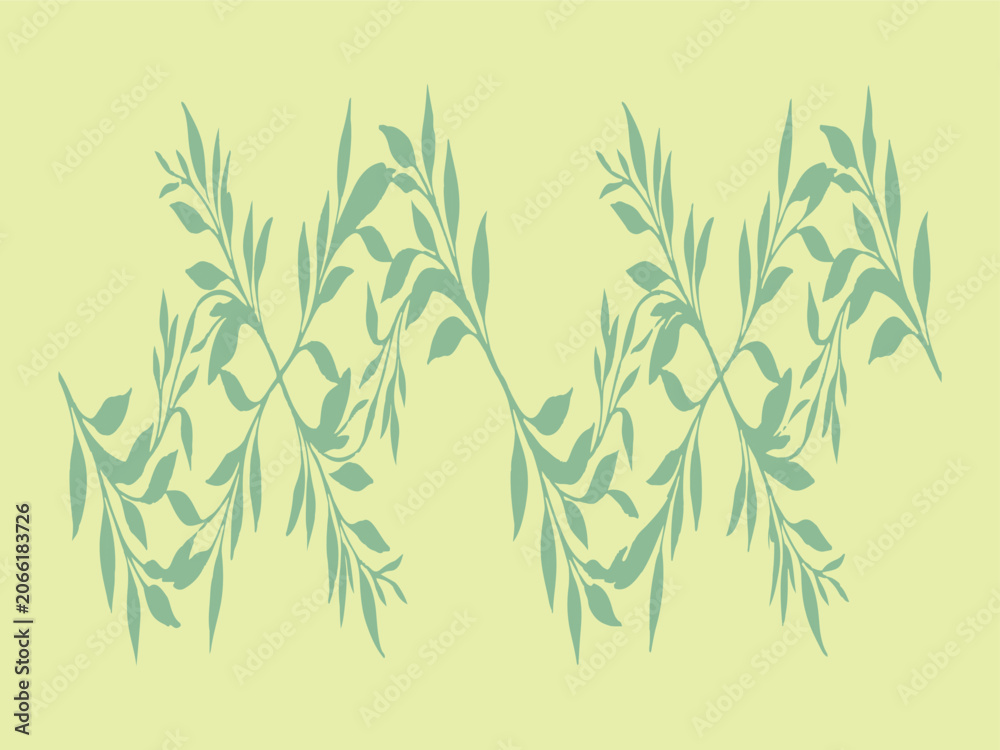 Fototapeta premium Leafy branch pattern with delicate foliage in muted green tones