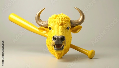 Yellow bull head with baseball bat