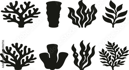 Photos Underwater Seaweed and Marine Coral Reef Silhouette Element Set Featuring Kelp