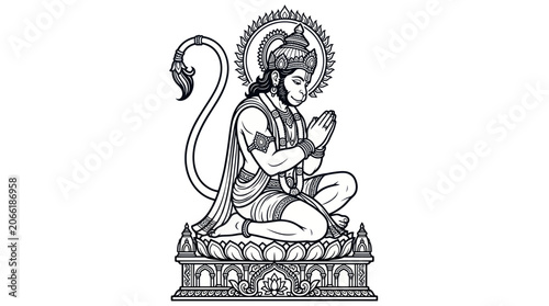 Quadro su tela Lord Hanuman Sitting in Prayer Pose, Hindu Deity, Mythological Figure