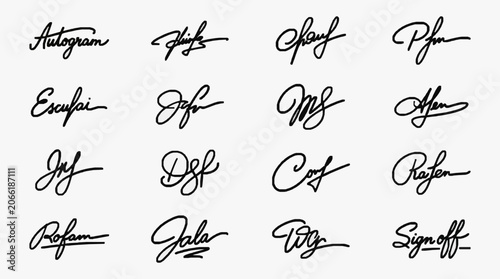 Tableau sur toile Collection of handwritten signatures and autographs on white background