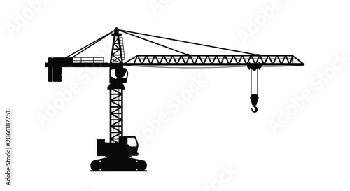 Canvastavla Tower Crane Silhouette Against A White Background