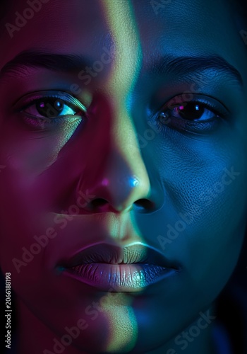 Close facial view of dark skin tones showing exhaustion while illuminated by a screen in a dim room during a late night of digital work, expression, burnout, stress