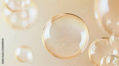 Translucent Gel Bubbles Floating on a Light Background, Skincare Serum Concept