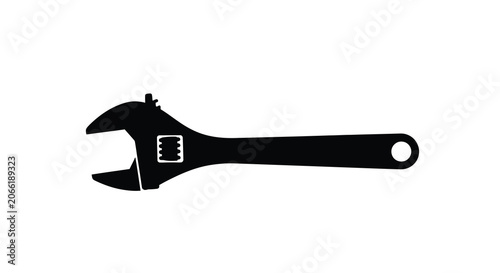 Billede på lærred Adjustable Wrench Silhouette On White Background Isolated Tool Design