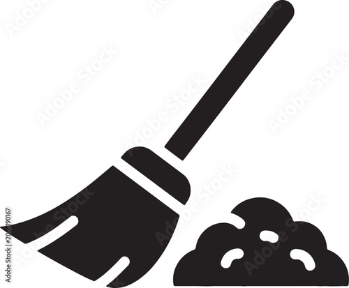 Broom and dust pile vector icon for sweeping and tidying up concepts.