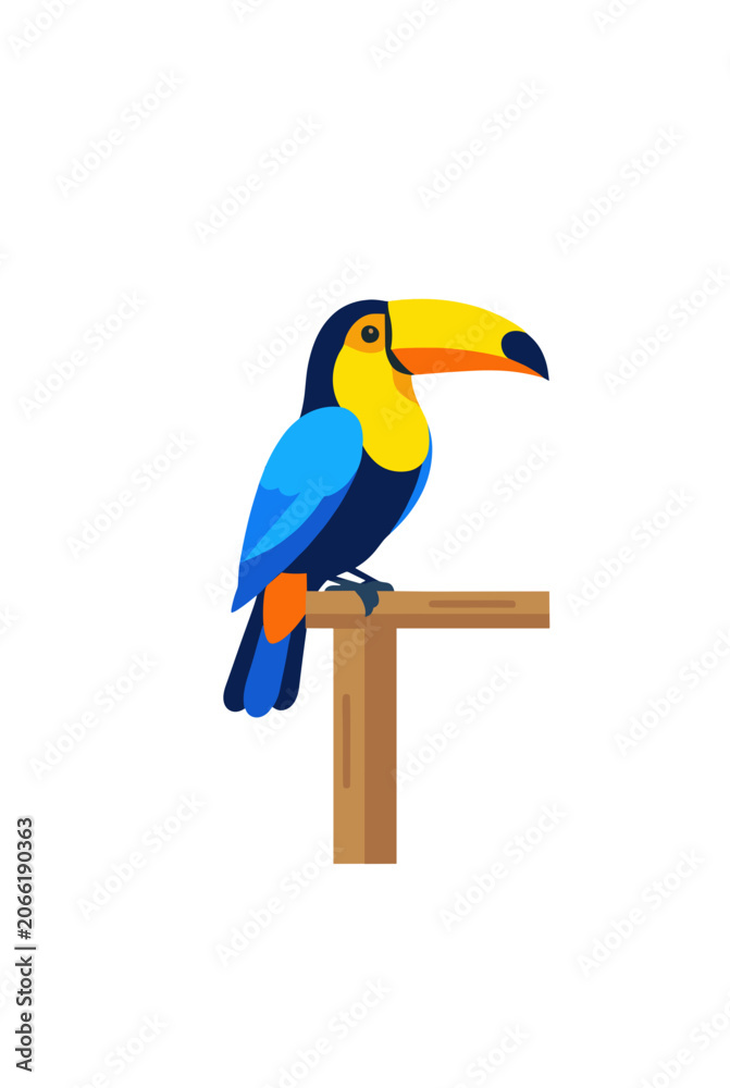 Obraz premium Toucan Bird Perched on Wooden Branch Vector Icon, Isolated Transparent Background for Web Design and App Interface