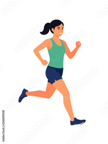 Woman Running Exercise Vector Illustration, Isolated Transparent Background for Fitness App and Health Website UI