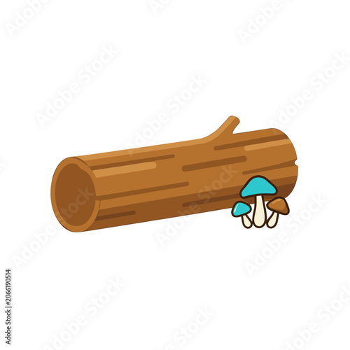 Wooden Log with Forest Mushrooms Vector Illustration, Isolated Transparent Background for Nature Design and Eco-Themed Projects
