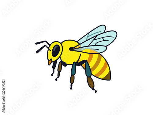 Yellow and Black Striped Bee Vector Illustration, Isolated Transparent Background for Web Design or App Interface