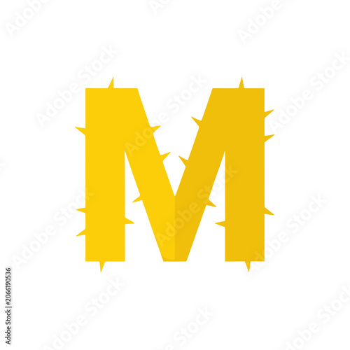 Yellow Letter M Icon with Spiked Edges, Vector Illustration for Branding and Logo Design on Transparent Background