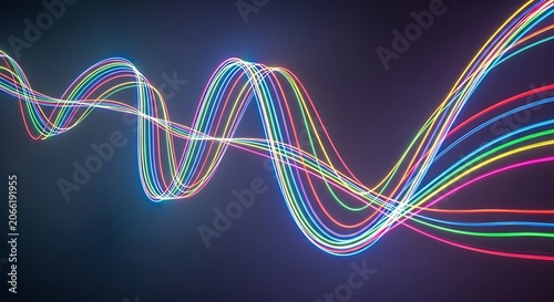 Vibrant multicolored neon light trails.