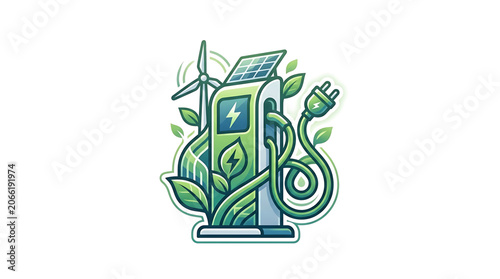 Green electric vehicle charging station with solar panel