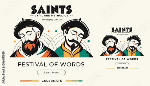 Schilderij op canvas Illustration of Saints Cyril and Methodius for the Festival of Words, celebrating their legacy with a focus on language and culture