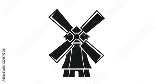 Tableau sur toile Windmill Silhouette On White Background Minimalist Graphic Design
