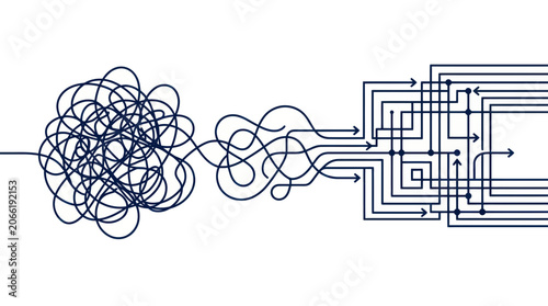 Tableau sur toile From Chaos to Order: Tangled Lines Becoming Structured Path