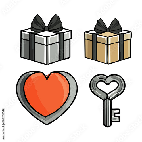 Flat design gift boxes heart and key illustration