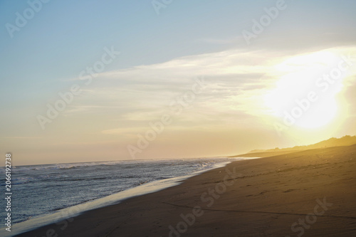 Sunset Beach Shoreline With Ocean Waves