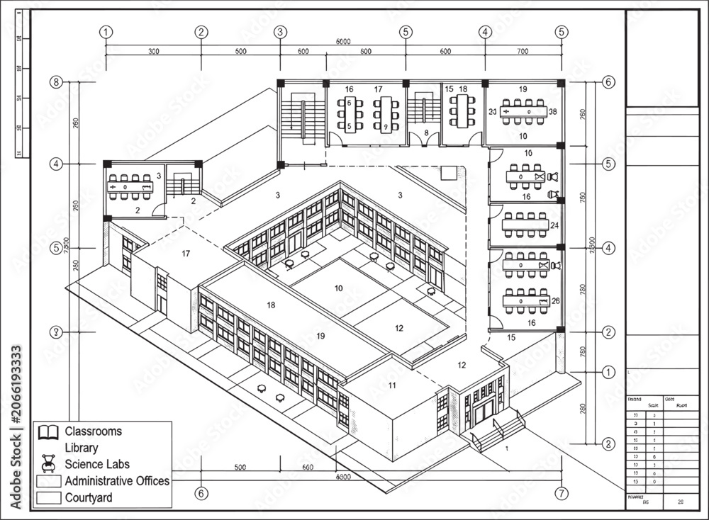 Fototapeta premium School Building Architectural Floor Plan